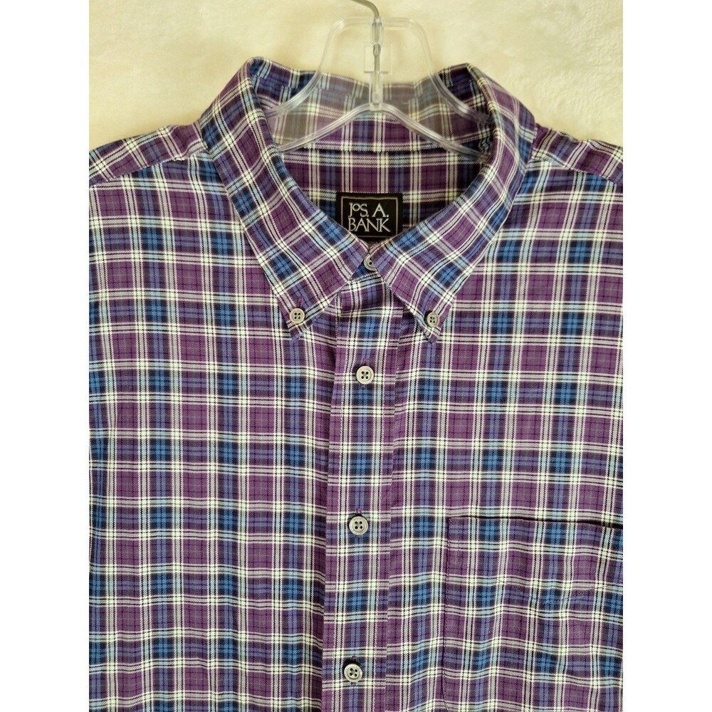 Jos A Bank Men’s XL Purple Blue Plaid Shirt Travelers Traditional 100% Cotton
